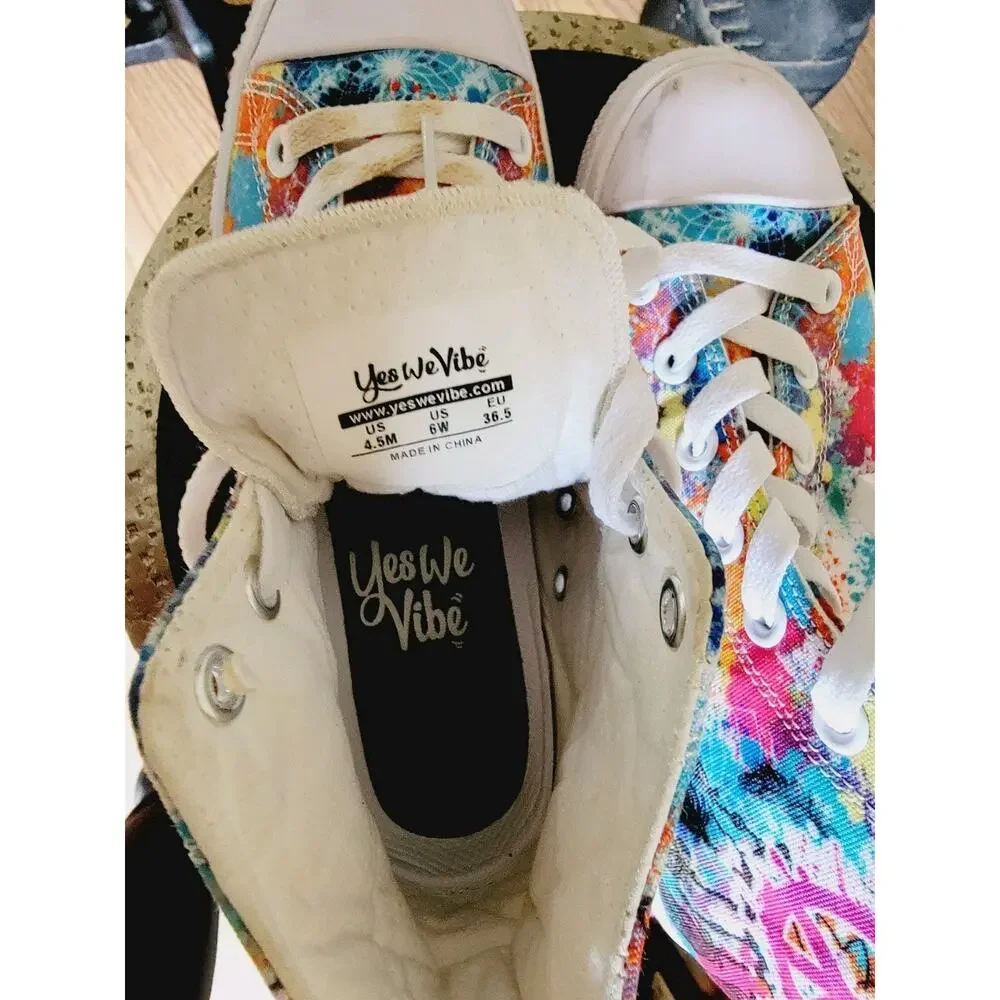 Yes We Vibe High Top Unisex Canvas Athletic Sneakers Tie Dye Womens 6 Men 4.5 - Picture 7 of 11